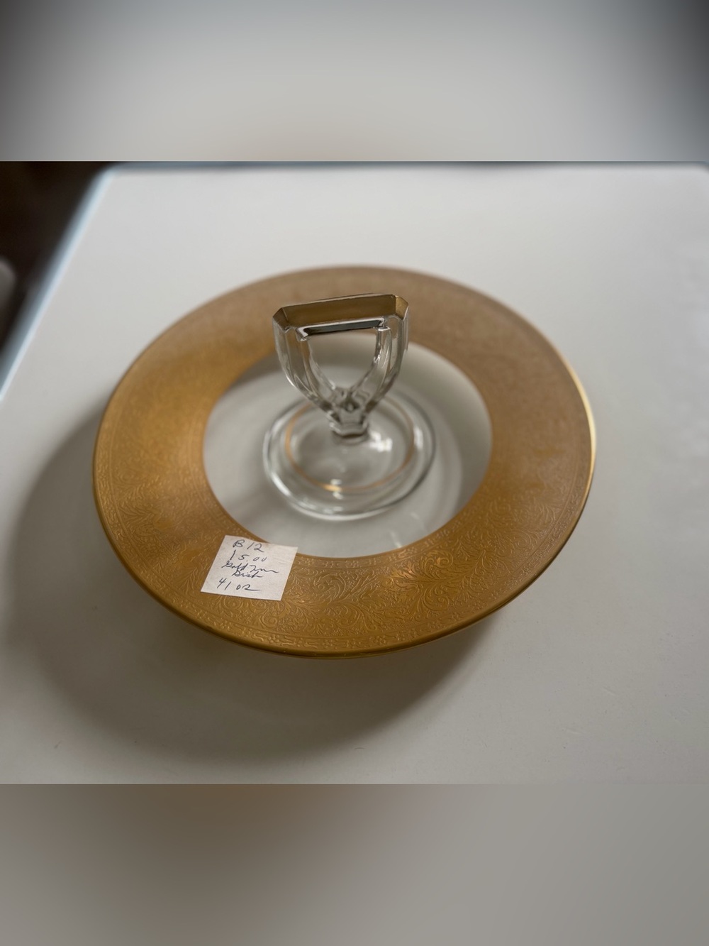 Gold Rim Glass Charger Plate with Clear Glass Centerpiece